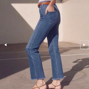 AYR Women’s The Pop Jeans Blue Straight Frayed Ankle Hem Denim Size 32S.